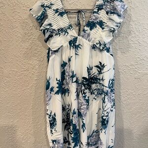 Entro White and Teal Floral Mini Dress